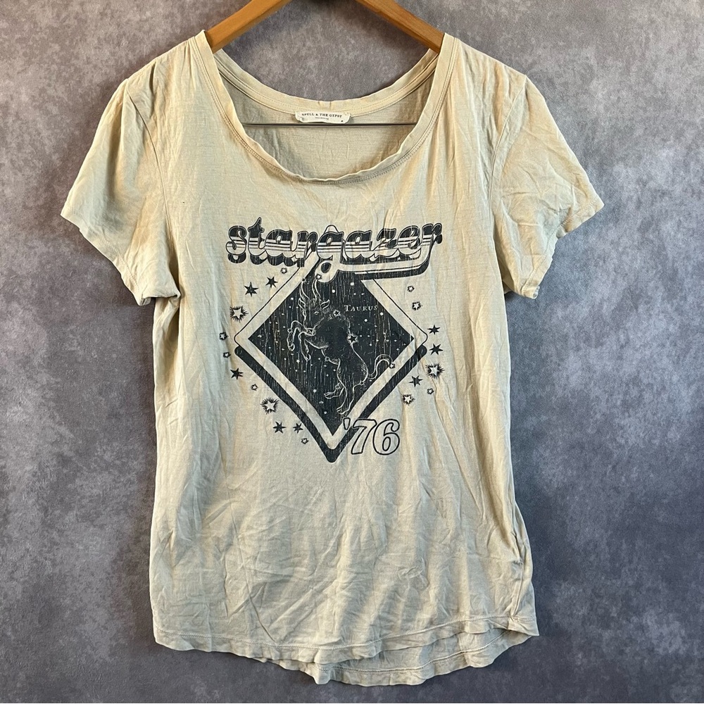Spell & The Gypsy Collective Graphic Tee Womens M Tan Taurus Stargazer 76 Cotton